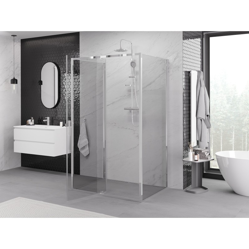 Mexen Exo-3S cabina de duș 3-ziduri cu ușă rabatabilă 115 x 120 cm, transparent, crom - 819-115-120-01-00-3S