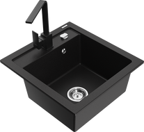 Mexen Vito chiuvetă de bucătărie din granit cu 1 cuvă și baterie de bucătărie Rita, negru - 6503-77-670300-70