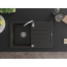 Mexen Bruno chiuvetă de granit cu o cuvă și picurător 795 x 495 mm, negru/auriu metalizat, sifon cromat - 6513791010-75