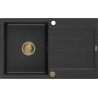 Mexen Bruno chiuvetă de granit cu 1 cuvă și scurgător 795 x 495 mm, negru/argintiu metalizat, sifon auriu - 6513791010-73-G