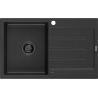 Mexen Bruno chiuvetă de granit cu 1 compartiment și scurgător 795 x 495 mm, negru/argintiu metalic, sifon negru