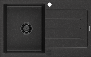 Mexen Bruno 1 rekeszes gránit mosogató csepegtetővel 795 x 495 mm, fekete/ezüst metál, fekete szifon - 6513791010-73-B