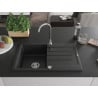 Mexen Bruno chiuvetă din granit cu 1 compartiment cu picurător 795 x 495 mm, Neagră/Argintiu metalic- 6513791010-73
