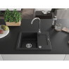 Mexen Enzo gránit mosogató 1 rekesszel és csepegtetővel 576 x 465 mm, fekete/ezüst metál, króm szifon - 6506571005-73