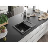 Mexen Enzo gránit mosogató 1 rekesszel és csepegtetővel 576 x 465 mm, fekete/ezüst metál, króm szifon - 6506571005-73