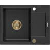 Mexen Enzo chiuvetă din granit cu 1 cameră și picurător 576 x 465 mm, negru/argintiu metalic, sifon auriu - 6506571005-73-G