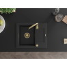 Mexen Enzo chiuvetă din granit cu 1 compartiment și scurgător 576 x 465 mm, negru/argintiu metalizat, sifon auriu