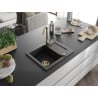 Mexen Enzo1-medencés gránit mosogató edényszárítóval 576 x 465 mm, Fekete/Fém ezüst, szifon Arany - 6506571005-73-G