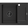Mexen Enzo chiuvetă de granit cu 1 compartiment și picurător 576 x 465 mm, negru/argintiu metalic, sifon negru - 6506571005-73-B