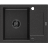 Mexen Enzo chiuvetă de granit cu o singură cuvă și scurgător 576 x 465 mm, negru/argintiu metalizat, sifon negru
