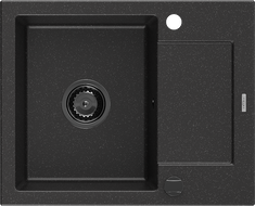 Mexen Enzo chiuvetă de granit cu o singură cuvă și scurgător 576 x 465 mm, negru/argintiu metalizat, sifon negru