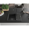 Mexen Enzo gránit mosogató 1 rekeszes csepegtetővel 576 x 465 mm, fekete/ezüst metál, fekete szifon - 6506571005-73-B