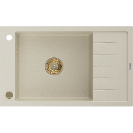 Mexen Elias1-medencés gránit mosogató edényszárítóval 795 x 480 mm, Bézs, szifon Arany - 6511791005-69-G