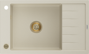 Mexen Elias chiuvetă de granit cu 1 compartiment și scurgător 795 x 480 mm, bej, sifon auriu - 6511791005-69-G