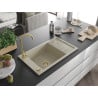 Mexen Elias chiuvetă de granit cu 1 compartiment și scurgător 795 x 480 mm, bej, sifon auriu - 6511791005-69-G