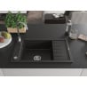 Mexen Elias chiuvetă din granit cu 1 compartiment și scurgător 795 x 480 mm, negru/auriu metalizat, sifon crom - 6511791005-75