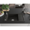 Mexen Elias gránit mosogató 1-medencés csepegtetővel 795 x 480 mm, fekete/arany metál, króm szifon - 6511791005-75