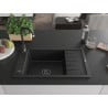 Mexen Elias chiuvetă din granit cu 1 compartiment cu picurător 795 x 480 mm, Neagră, sifon Neagră - 6511791005-77-B