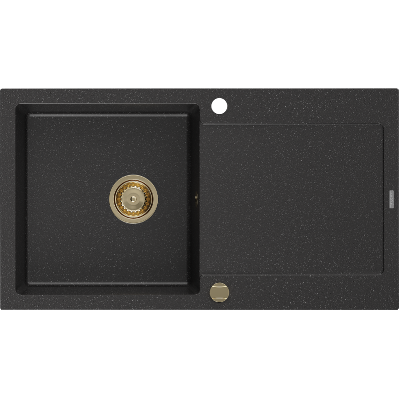 Mexen Leo 1 rekeszes gránit mosogató csepegtetővel 900 x 500 mm, fekete/ezüst metál, arany szifon - 6501901010-73-G