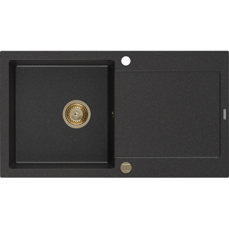 Mexen Leo 1-medencés gránit mosogató csepegtetővel 900 x 500 mm, fekete/ezüst metál, arany szifon - 6501901010-73-G