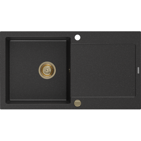 Mexen Leo 1 rekeszes gránit mosogató csepegtetővel 900 x 500 mm, fekete/ezüst metál, arany szifon - 6501901010-73-G