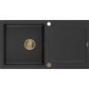 Mexen Leo 1-medencés gránit mosogató csepegtetővel 900 x 500 mm, fekete/ezüst metál, arany szifon - 6501901010-73-G