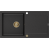 Mexen Leo chiuvetă de granit cu o cuvă și scurgător 900 x 500 mm, negru/metalic argintiu, sifon auriu - 6501901010-73-G