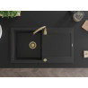Mexen Leo chiuvetă de granit cu 1 cuva cu scurgător 900 x 500 mm, negru/argintiu metalizat, sifon auriu - 6501901010-73-G