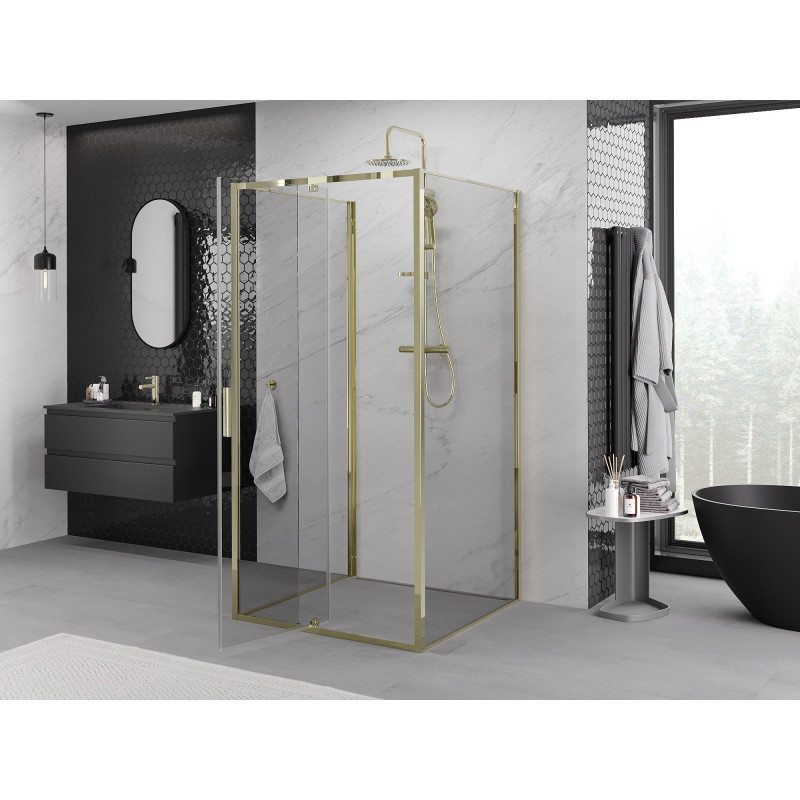 Mexen Exo-R 3S 3-falú lengőajtós zuhanykabin 110 x 110 cm, átlátszó, arany - 819-110-110-50-00-3S