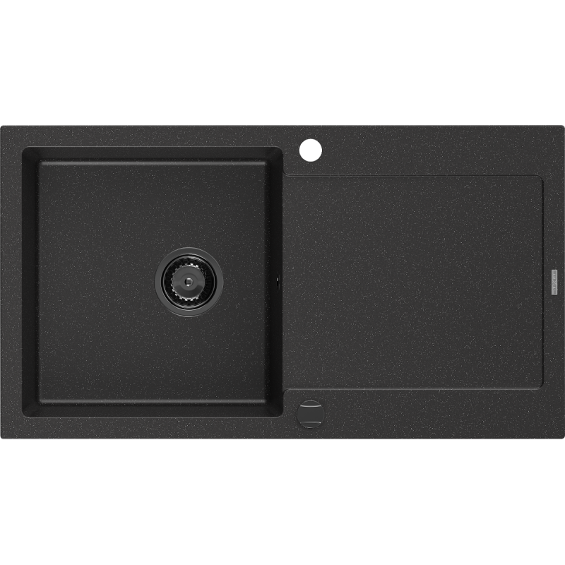 Mexen Leo chiuvetă granitică cu 1 compartiment și picurător 900 x 500 mm, negru/argintiu metalic, sifon negru - 6501901010-73-B