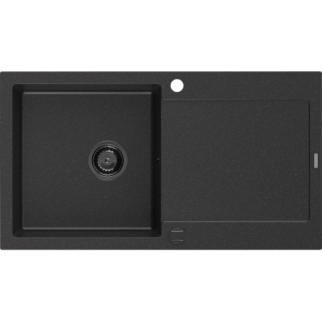 Mexen Leo chiuvetă granitică cu 1 compartiment și picurător 900 x 500 mm, negru/argintiu metalic, sifon negru - 6501901010-73-B