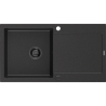 Mexen Leo chiuvetă granitică cu 1 compartiment și picurător 900 x 500 mm, negru/argintiu metalic, sifon negru - 6501901010-73-B