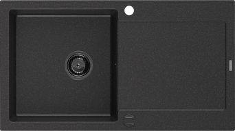 Mexen Leo chiuvetă granitică cu 1 compartiment și picurător 900 x 500 mm, negru/argintiu metalic, sifon negru - 6501901010-73-B