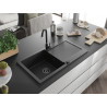 Mexen Leo gránit mosogató 1 rekesszel és csepegtetővel 900 x 500 mm, fekete/ezüst metál, fekete szifon - 6501901010-73-B