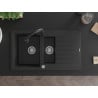 Mexen Matias chiuvetă de granit cu 1,5 cuve și scurgător 900 x 505 mm, negru/argintiu metalic, sifon crom - 6502901505-73