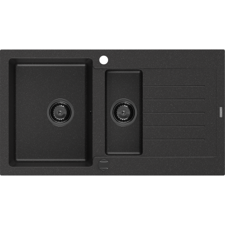 Mexen Matias chiuvetă de granit cu 1,5 compartimente și scurgător 900 x 505 mm negru/argintiu metalizat, sifon negru