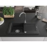 Mexen Pablo chiuvetă din granit cu 1 compartiment cu picurător 752 x 436 mm, Neagră/Argintiu metalic - 6510751010-73