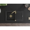 Mexen Pablo chiuvetă din granit cu 1 compartiment și scurgător 752 x 436 mm, negru/argintiu metalic, sifon auriu - 6510751010-7?