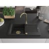 Mexen Pablo chiuvetă din granit cu 1 compartiment și scurgător 752 x 436 mm, negru/argintiu metalic, sifon auriu - 6510751010-7?