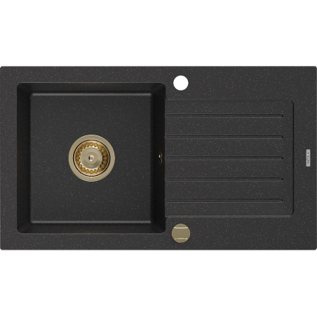 Mexen Pablo chiuvetă de granit 1-cuvă cu picurator 752 x 436 mm, negru/argintiu metalic, sifon auriu - 6510751010-73-G