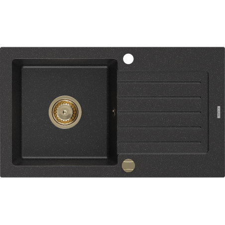 Mexen Pablo chiuvetă din granit cu 1 compartiment și scurgător 752 x 436 mm, negru/argintiu metalic, sifon auriu - 6510751010-7?