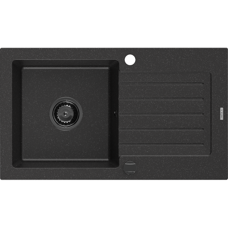 Chiuvetă de granit Mexen Pablo 1-cu o cuvă cu scurgător 752 x 436 mm, negru/argintiu metalizat, sifon negru - 6510751010-73-B