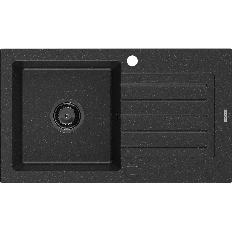 Mexen Pablo Chiuvetă de granit cu 1 compartiment și scurgător 752 x 436 mm, negru/argintiu metalic, sifon negru