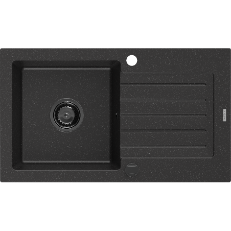 Chiuvetă de granit Mexen Pablo 1-cu o cuvă cu scurgător 752 x 436 mm, negru/argintiu metalizat, sifon negru - 6510751010-73-B