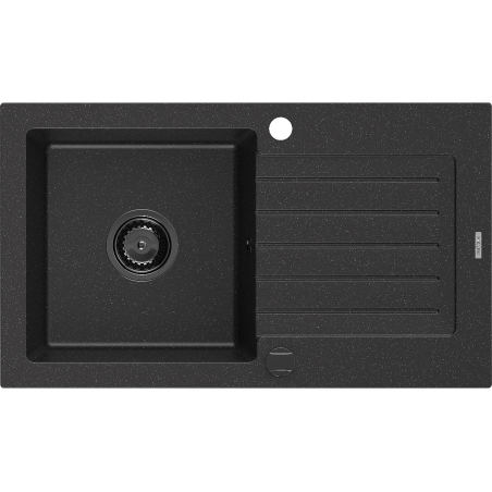 Mexen Pablo chiuvetă de granit 1-cameră cu scurgător 752 x 436 mm, negru/argintiu metalizat, sifon negru - 6510751010-73-B
