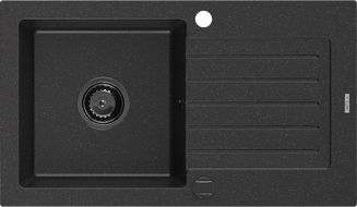 Mexen Pablo1-medencés gránit mosogató edényszárítóval 752 x 436 mm, Fekete/Fém ezüst, szifon Fekete - 6510751010-73-B