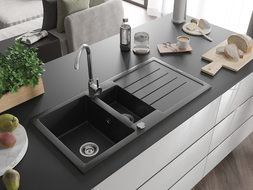 Mexen Andres Chiuvetă de granit cu 1,5 compartiment cu picurător 1000 x 500 mm, Neagră/Argintiu metalic - 6515101510-73