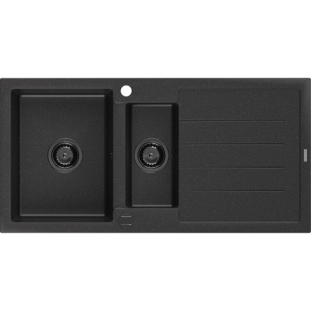 Mexen Andres chiuvetă de granit cu 1,5 cuve și scurgător 1000 x 500 mm negru/metalic argintiu sifon negru - 6515101510-73-B