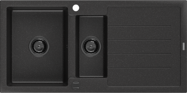 Mexen Andres chiuvetă de granit cu 1,5 cuve și scurgător 1000 x 500 mm negru/metalic argintiu sifon negru - 6515101510-73-B