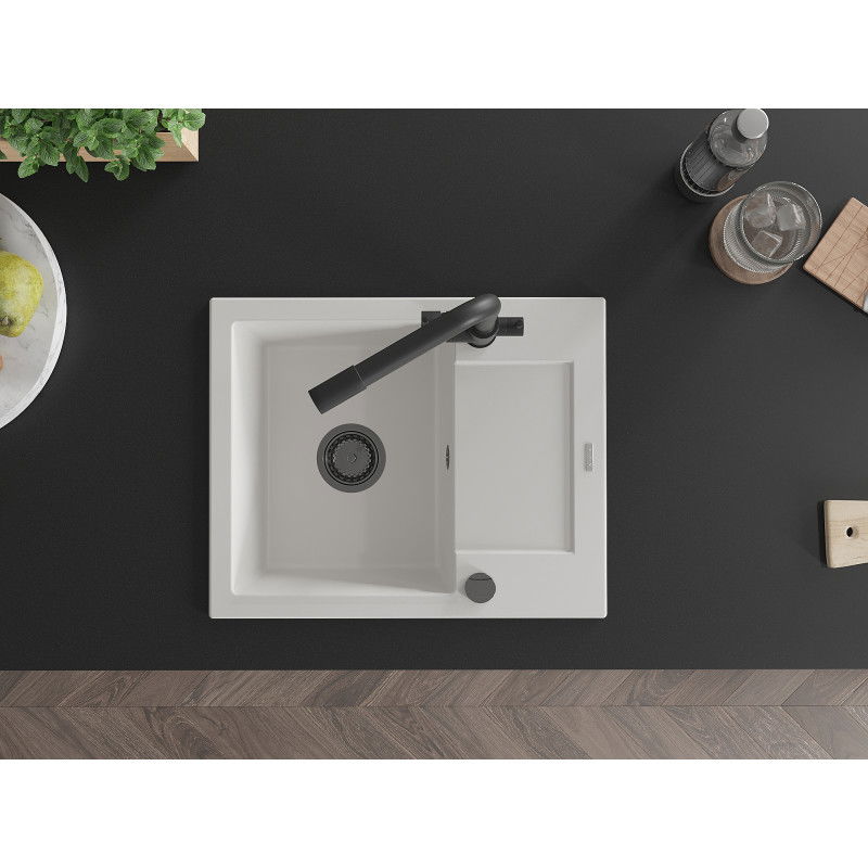 Mexen Enzo chiuvetă de bucătărie din granit cu 1 cuvă, cu scurgător și baterie Duero, alb - 6506-20-671600-70
